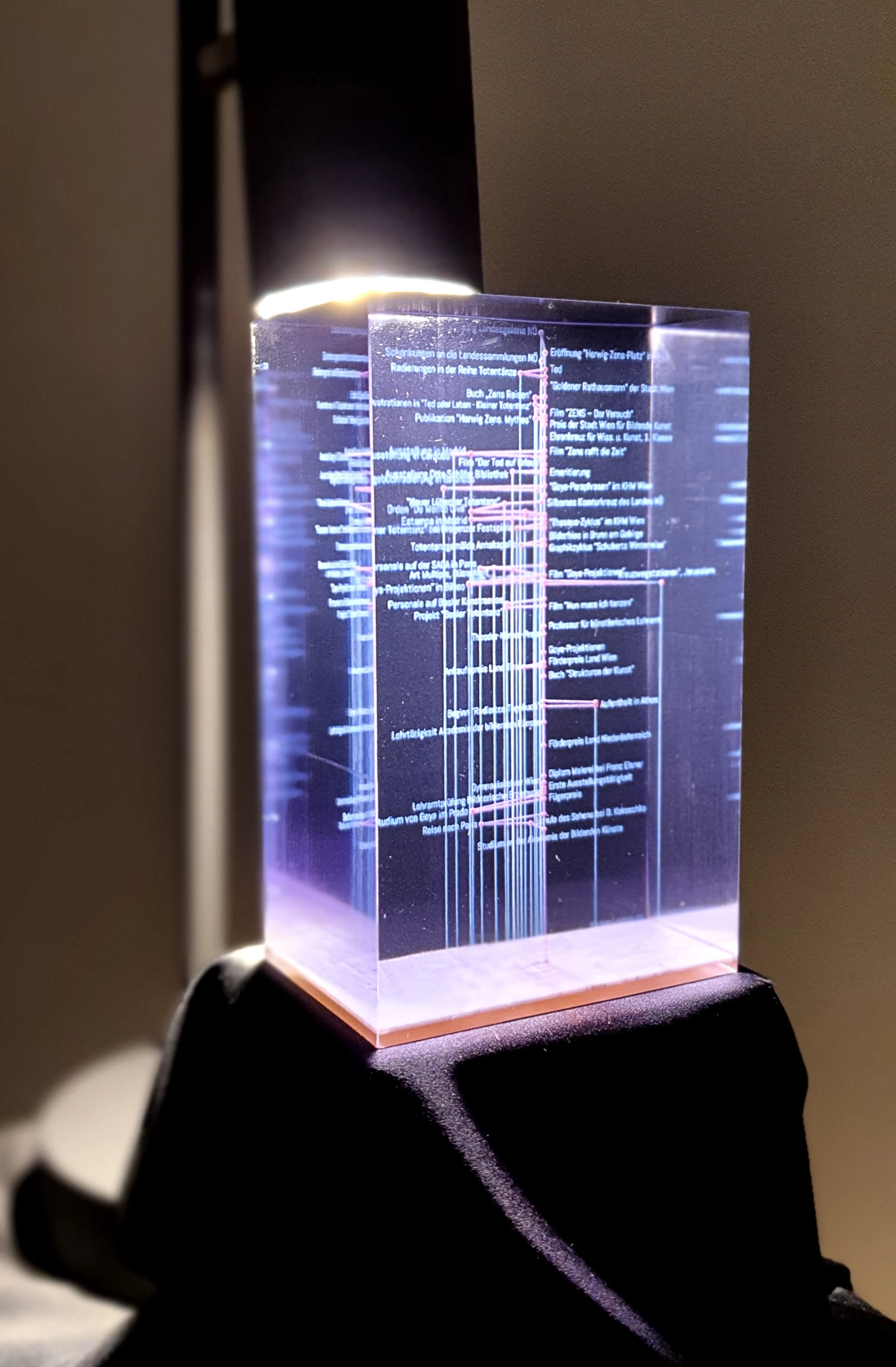 Biographical data sculpture of the live of Herwig Zens, set up at the Museum of Art History, Vienna.